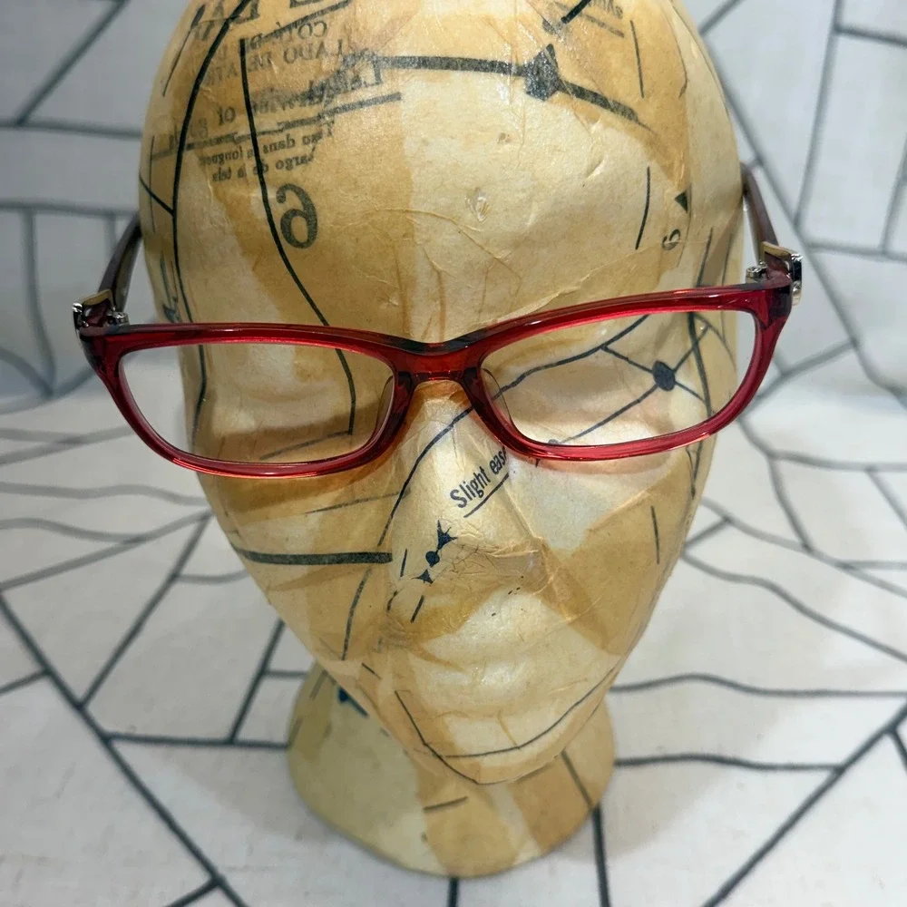 Mimic Eyeglass Frames 54-15-135 Red Burgundy Rectangular N5004 613 Buckle Detail